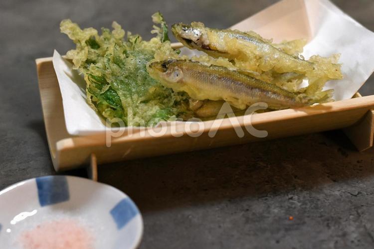 ワカサギと紫蘇のてんぷら サカナ,紫蘇,大葉の写真素材