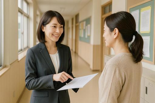 学校行事説明する先生 学校行事説明する先生の写真