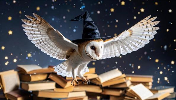 魔女帽の白フクロウ 魔女帽の白フクロウの写真