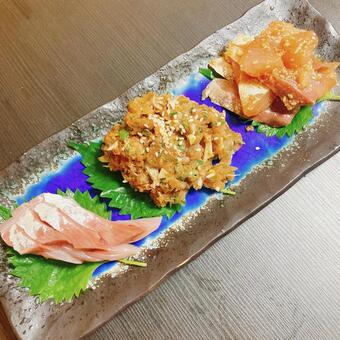 刺身漬けなめろうセット 刺身,漬け,なめろうの写真素材