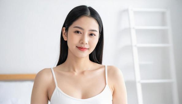 韓国風のスキンケアをする女性 韓国風のスキンケアをする女性の写真