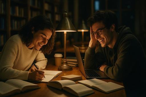 図書館で勉強する学生たちの写真