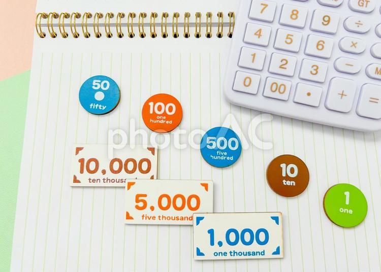 お金と電卓　 お金,電卓,マネーの写真素材