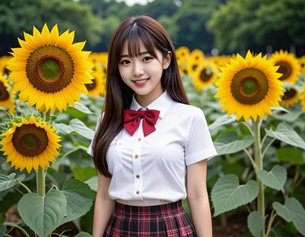 向日葵に囲まれて 向日葵に囲まれての写真