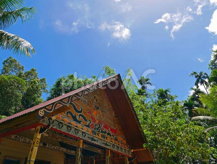 パラオ・南国の自然の中にある建物 パラオ,青空,空の写真素材