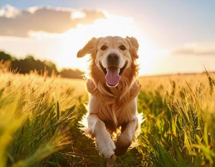 夕焼けと犬 夕焼けと犬の写真
