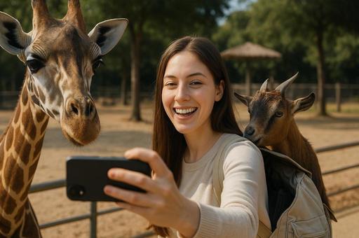 動物たちと笑顔の自撮り 動物たちと笑顔の自撮りの写真