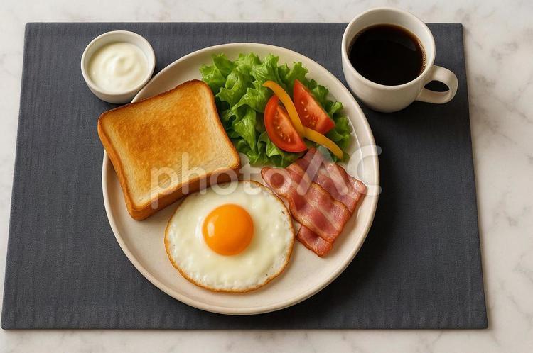 朝食プレート(洋風・大理石・コーヒー) モーニングプレート,朝食,トーストの写真素材
