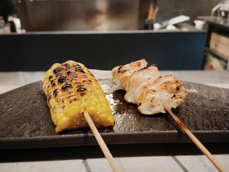 とうもろこしとやげん とうもろこしとやげん とうもろこし,やげん,串の写真素材