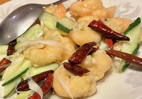 中華料理　エビ炒め 炒め,食事,朝飯の写真素材
