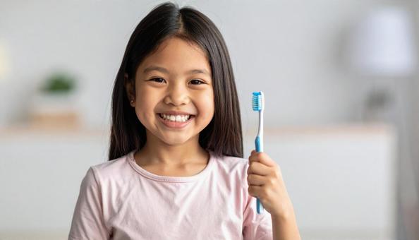歯磨きする女の子 歯磨きする女の子の写真