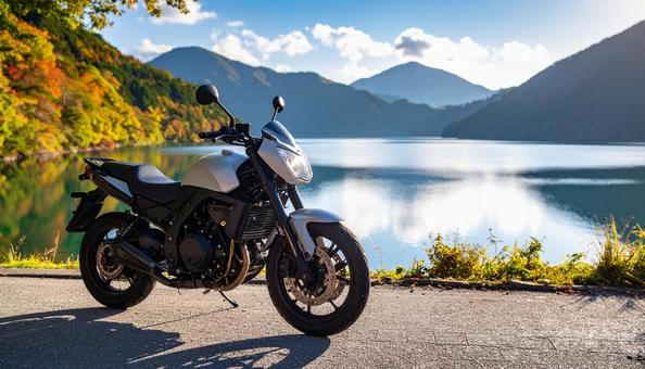ツーリング中のバイク ツーリング中のバイクの写真