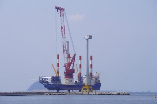 海上工事の風景 海上工事の風景 工事,風力発電機,エコの写真素材
