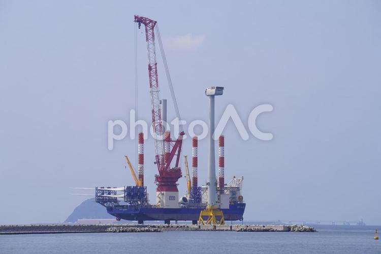 海上工事の風景 工事,風力発電機,エコの写真素材