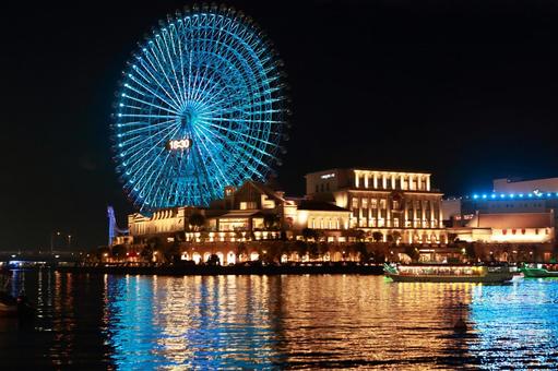 青い観覧車 景色,景観,夜景の写真素材