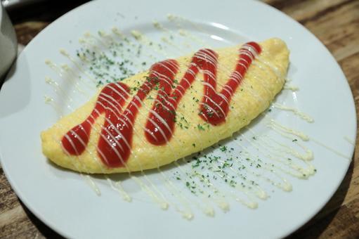 オムレツ オムレツ オムライス,オムレツ,ケチャップの写真素材