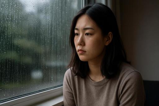 雨の午後の窓辺の人物 雨の午後の窓辺の人物の写真