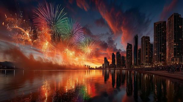 都市の花火大会(遠景) 02 都市の花火大会(遠景) 02の写真