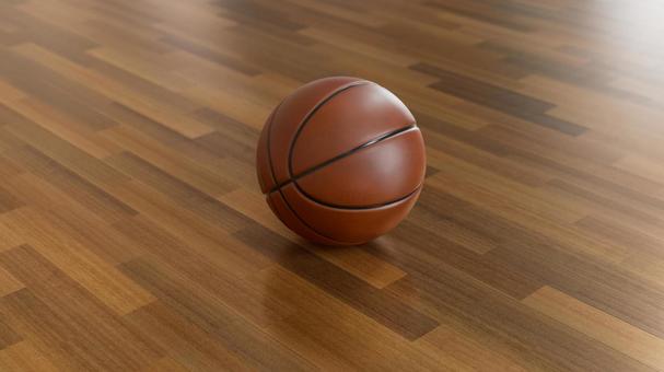 床に転がるバスケットボール（CG）の写真