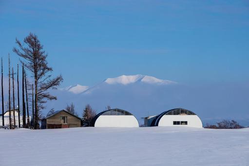 雲から顔を出す海別岳 雲から顔を出す海別岳 青空,雪山,雪原の写真素材
