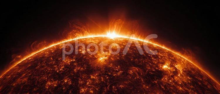 太陽フレアが輝く強大な恒星 太陽,宇宙,惑星の写真素材