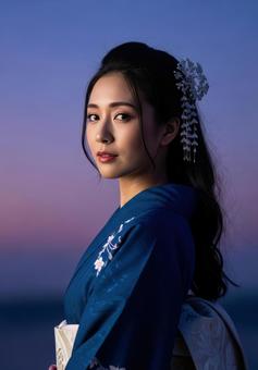 浴衣姿の日本人女性のポートレイトの写真