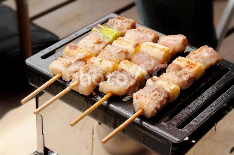 BBQのねぎま バーベキュー,ねぎま,炭火の写真素材