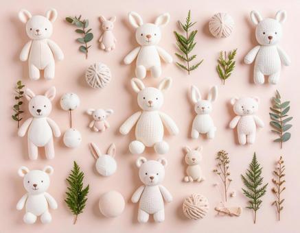 たくさん並んだ動物の人形の写真