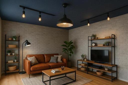 天井のアクセントクロスが映えるリビングの写真