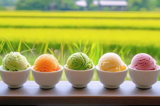 夏色アイスが並ぶ風景の写真