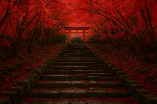 紅葉トンネルの鳥居 紅葉トンネルの鳥居の写真