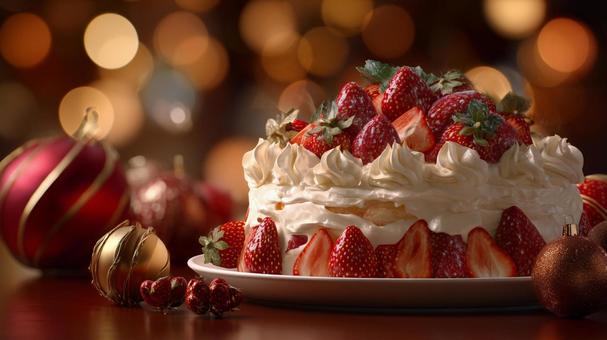 彩る苺と生クリームのクリスマスケーキ 彩る苺と生クリームのクリスマスケーキの写真