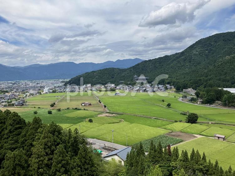 田舎の風景　田園 山,空,田んぼの写真素材
