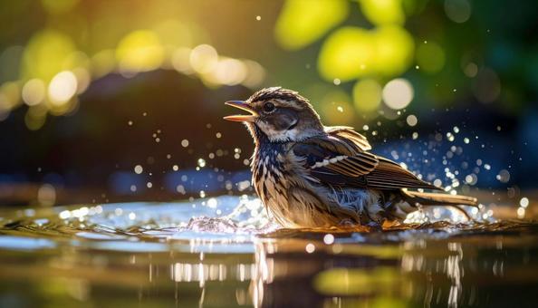 水浴びをする野鳥 水浴びをする野鳥の写真