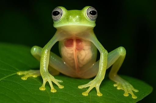 内臓が透けて見える、珍しいグラスフロッグ 内臓が透けて見える、珍しいグラスフロッグの写真