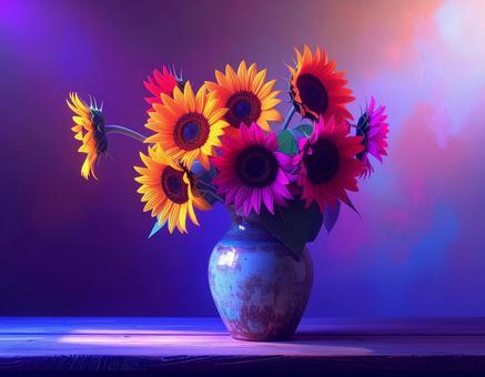 花瓶に咲くひまわりの静物画 花瓶に咲くひまわりの静物画の写真
