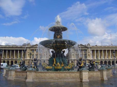Photo, concorde square, water spray, paris, 