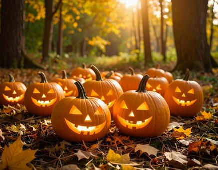 明かりが灯る笑顔のジャック・オ・ランタンの写真