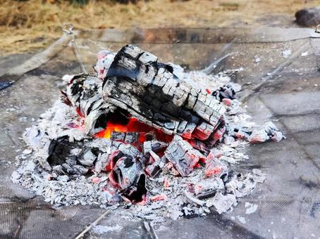 赤く燃える薪と白い灰の焚き火 焚き火,薪,火の写真素材