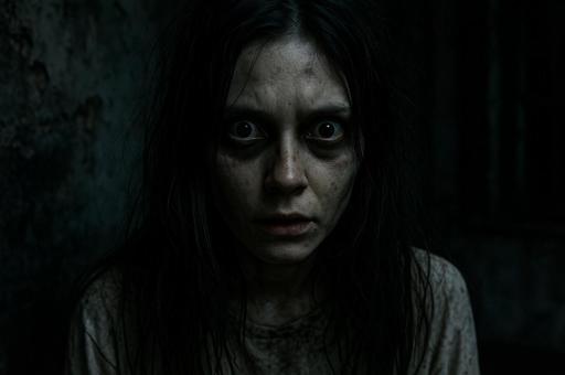 恐怖に怯える女性の表情の写真