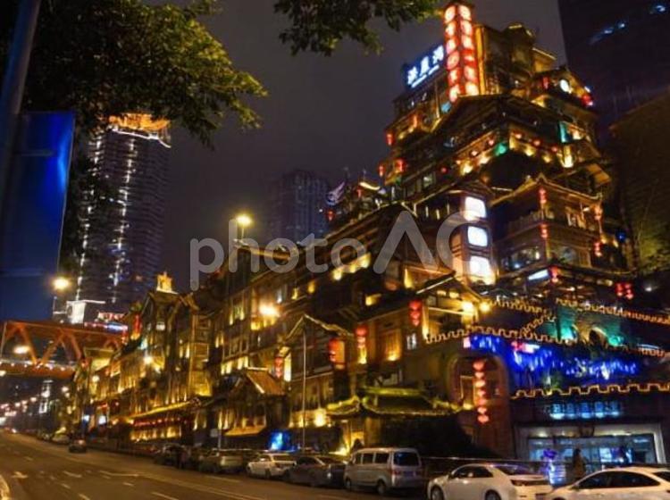 中国　重慶の夜景　13 夜景,中国,重慶の写真素材