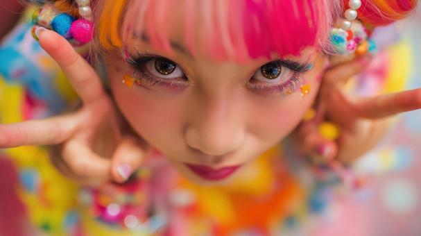 原宿系の個性的なファッションの女性 原宿系の個性的なファッションの女性の写真