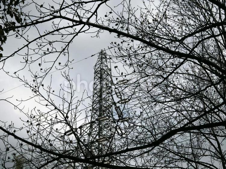 鉄塔がある風景 鉄塔,送電線,電線の写真素材