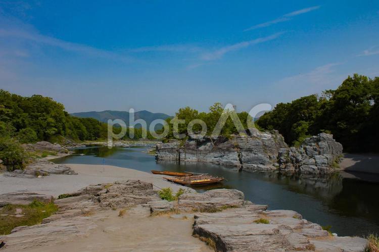 長瀞町のライン下りと石畳 秩父,秩父市,スポットの写真素材