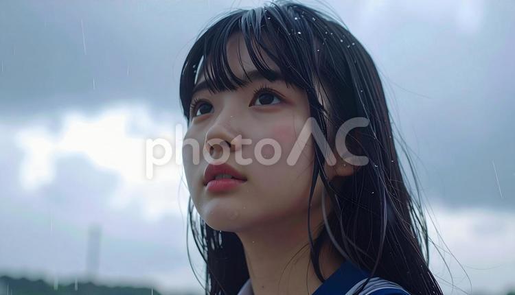 雨が降ってきました 人物,女性,雨の写真素材