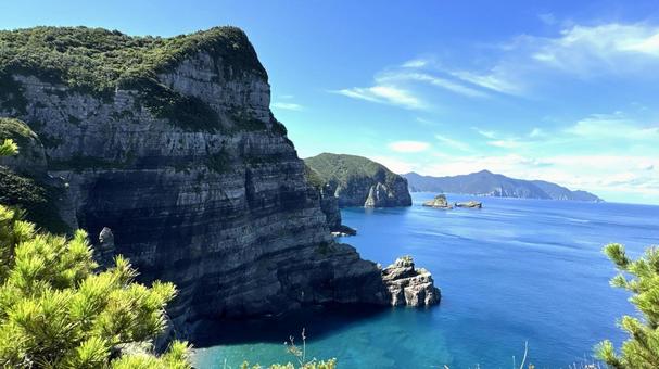 夜萩円山公園から見た鹿島断崖 地層,白亜紀,断崖の写真素材