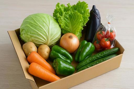段ボールに入った野菜セット・食材配達 段ボールに入った野菜セット・食材配達の写真
