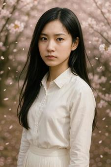 白ブラウスの女性真剣な表情・バストアップ 白ブラウスの女性真剣な表情・バストアップの写真