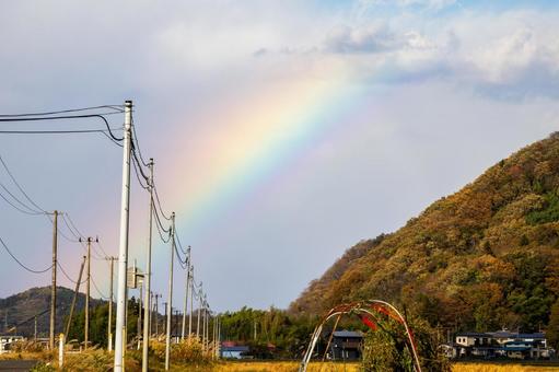 虹⒅ 虹,七色,山の写真素材