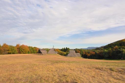 竪穴式住居と空 竪穴式住居,復元,空の写真素材